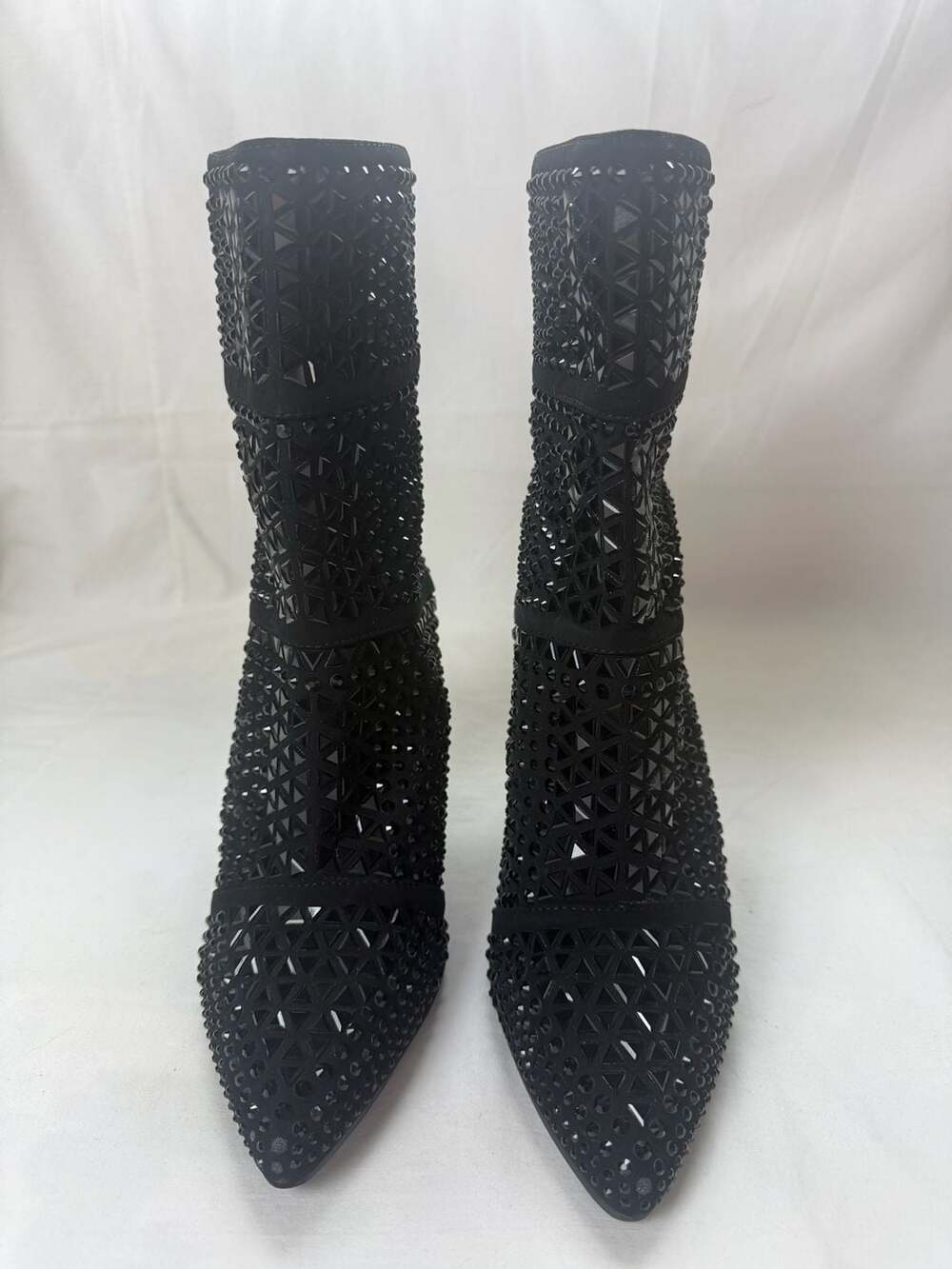 Forever Link Rhinestone Embellished Pointed Toe Stiletto Booties